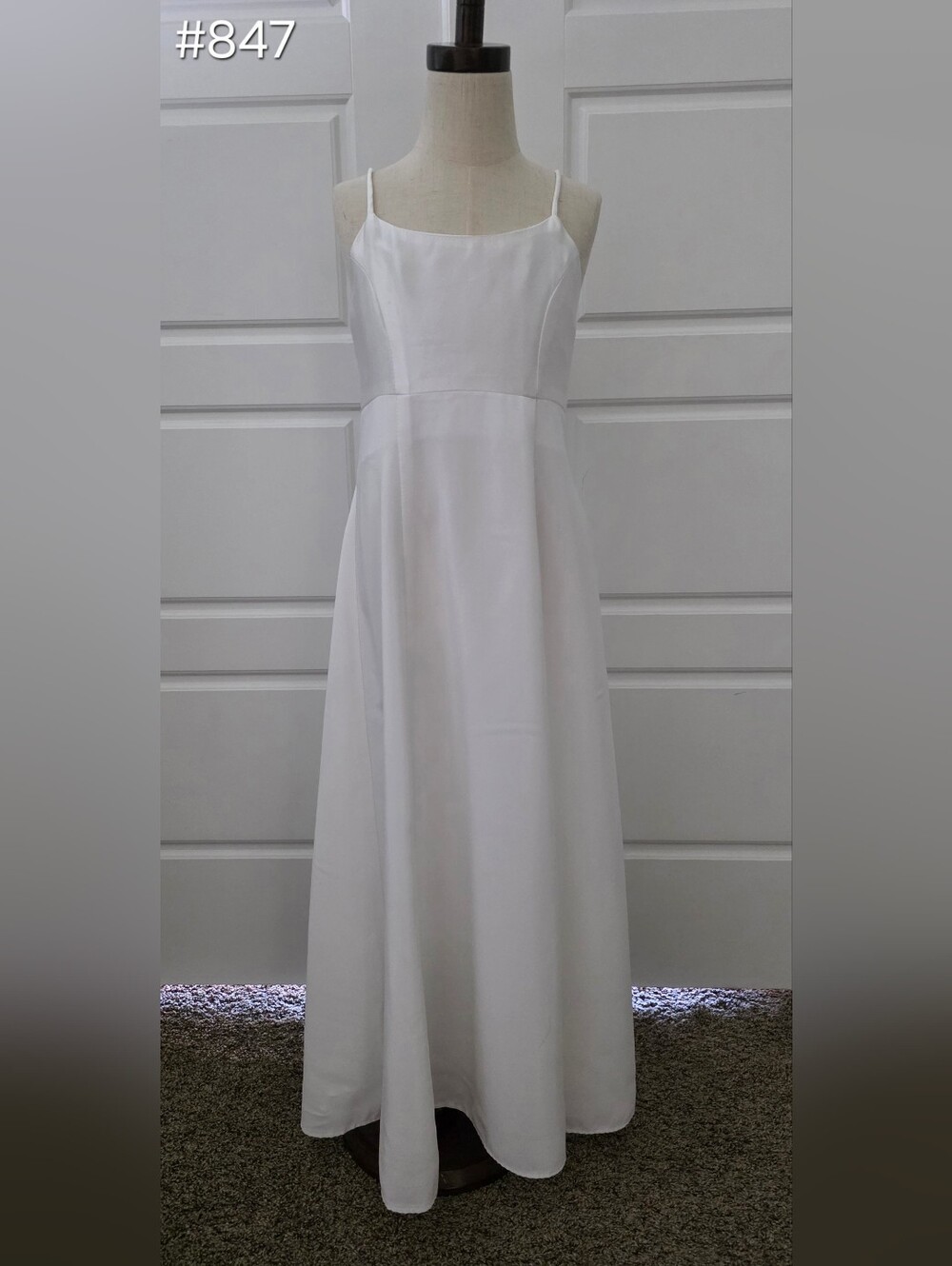 Girls White Spaghetti-Strap Formal Dress